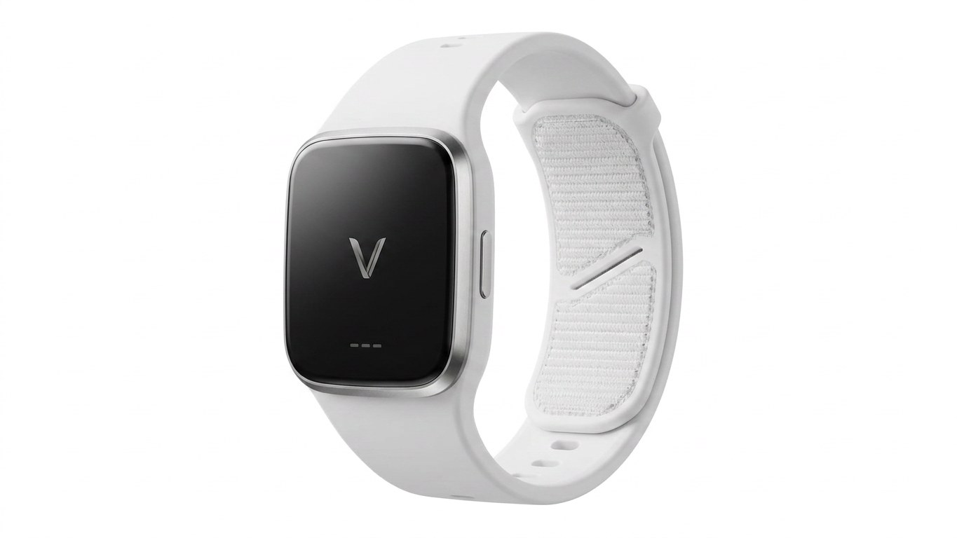 The Varuna wristband: a white band with a square face